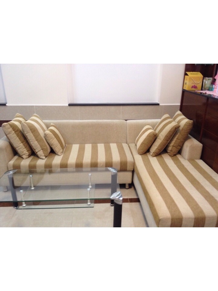THANH LÝ BỘ SOFA KÈM BÀN KÍNH CAO CẤP MÀU NÂU SỌC TRẮNG